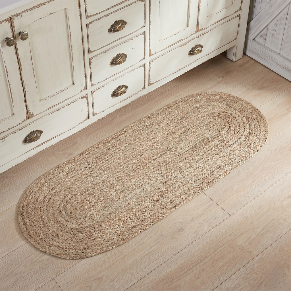 Natural Braided Jute Oval Rug with Rug Pad