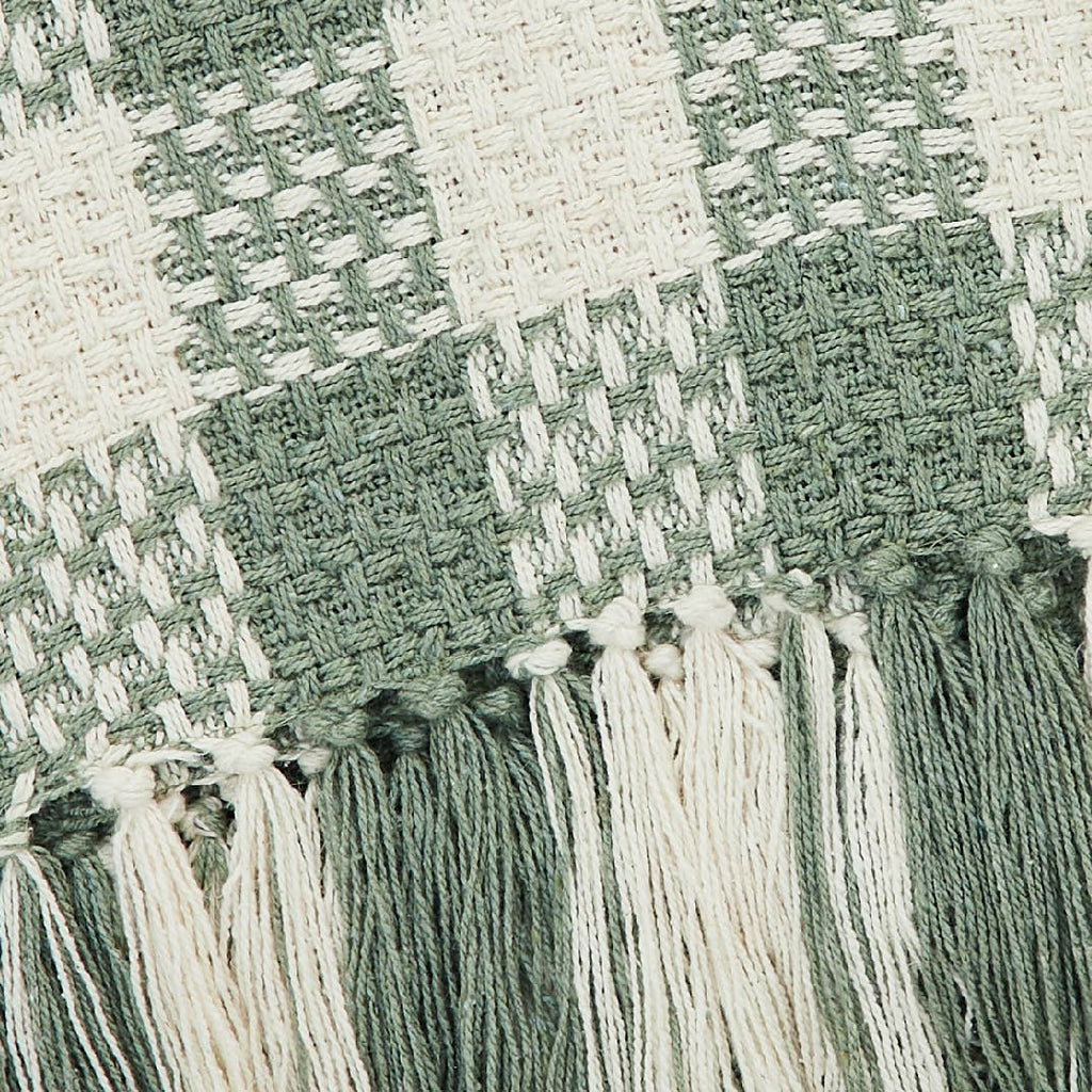 Pistachio Green Check Woven Throw Blanket with Fringe