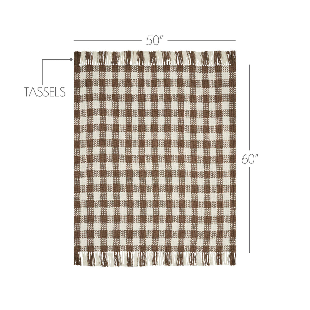 Cocoa Brown Check Throw Blanket with Fringe