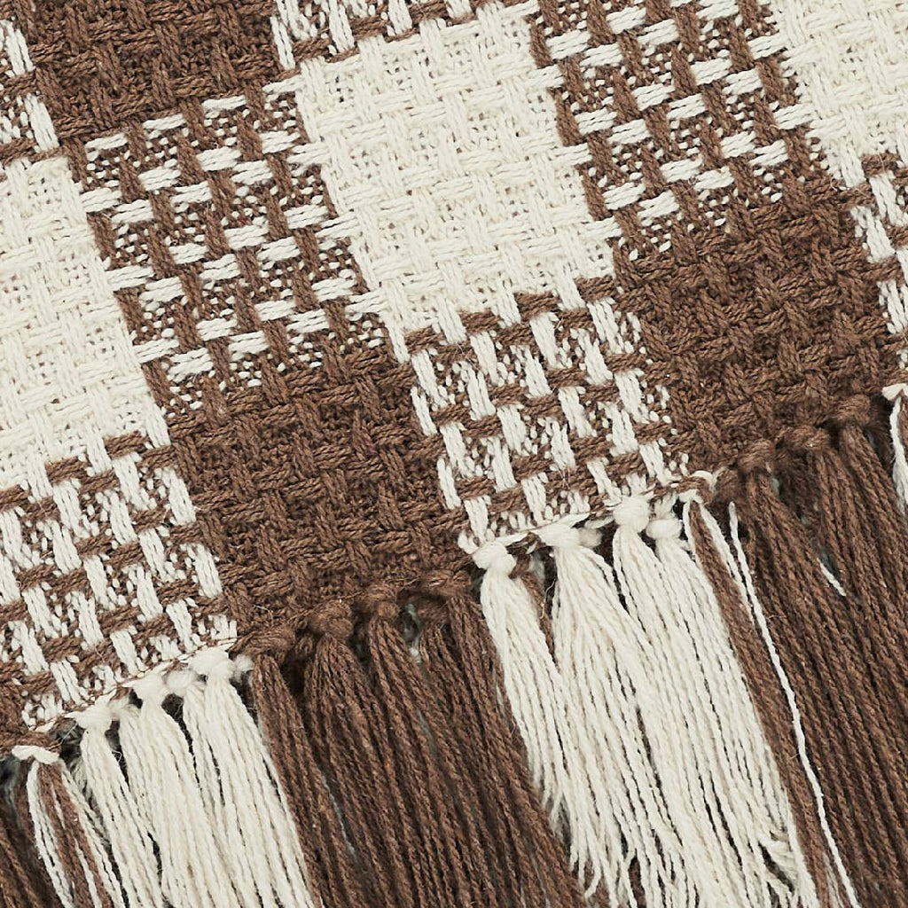Cocoa Brown Check Throw Blanket with Fringe