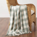Pistachio Green Check Woven Throw Blanket with Fringe