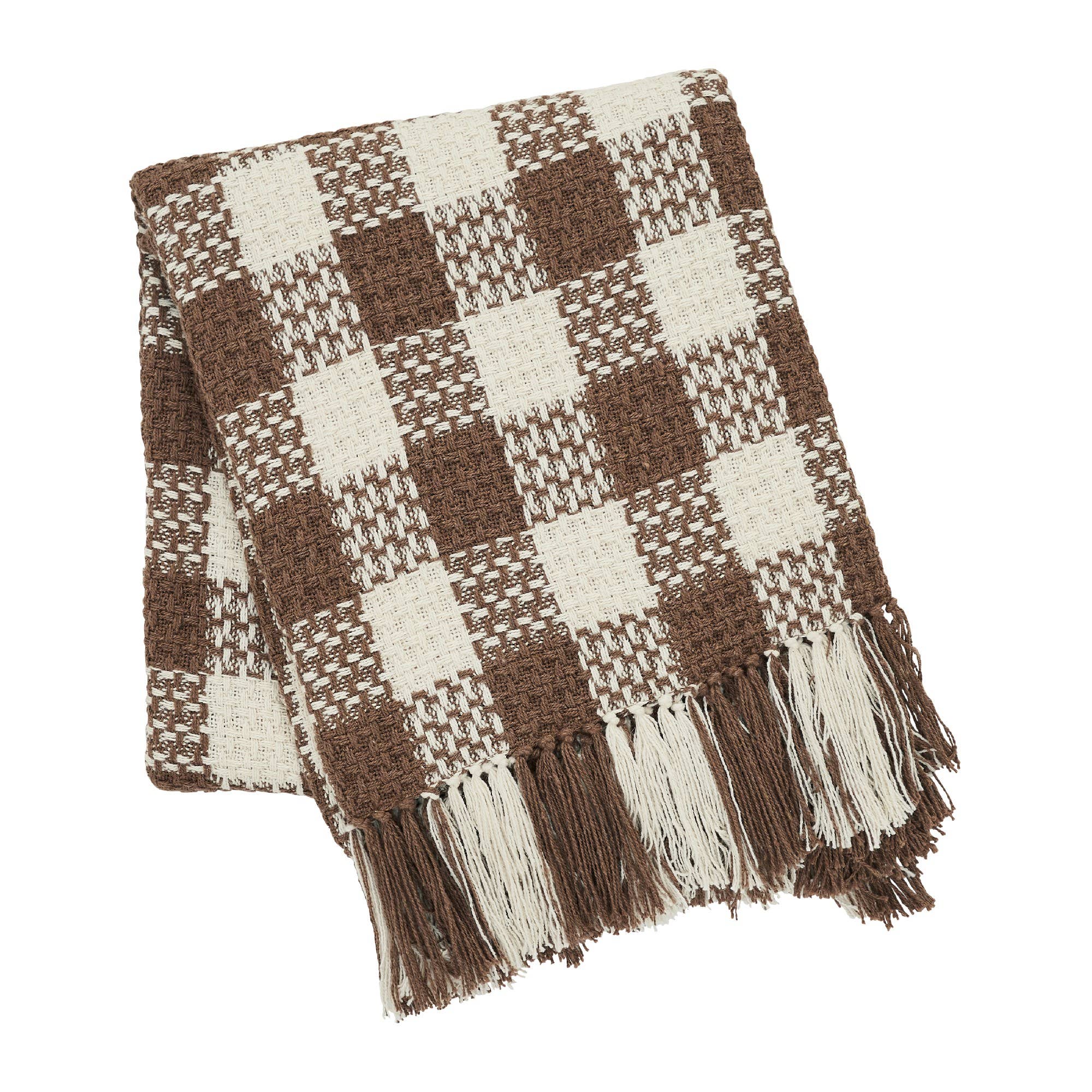 Cocoa Brown Check Throw Blanket with Fringe