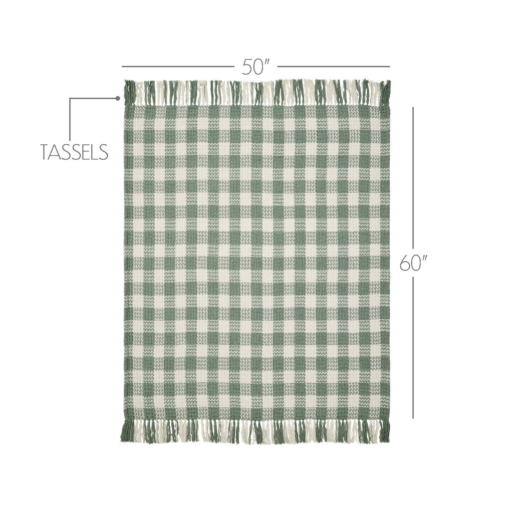 Pistachio Green Check Woven Throw Blanket with Fringe